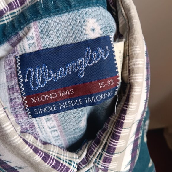 Vintage Wrangler Mens Button-Down Brushpopper Western Shirt X-Long Tails 15-33 - Picture 6 of 7